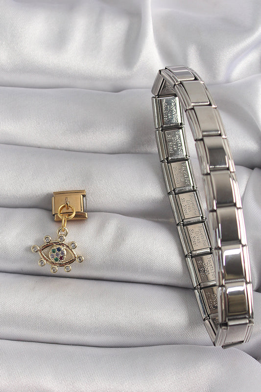 316L Steel Gold Color Dangle Zircon Stone Eye Model Nomination Charm