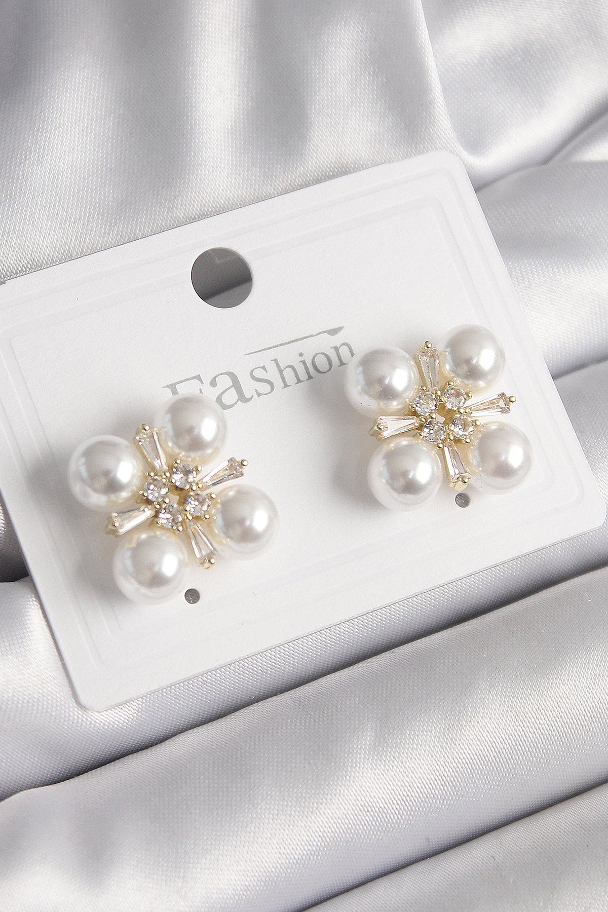 Brass Gold Color Zircon Stone Pearl Women's Earrings