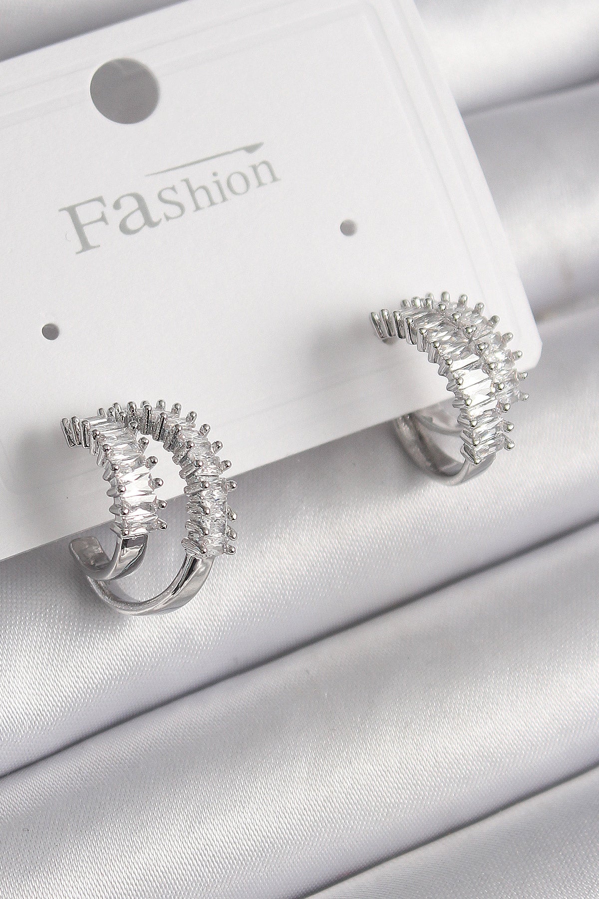 Brass Silver Color 2-Piece Zircon Stone Hoop Model Women's Earrings