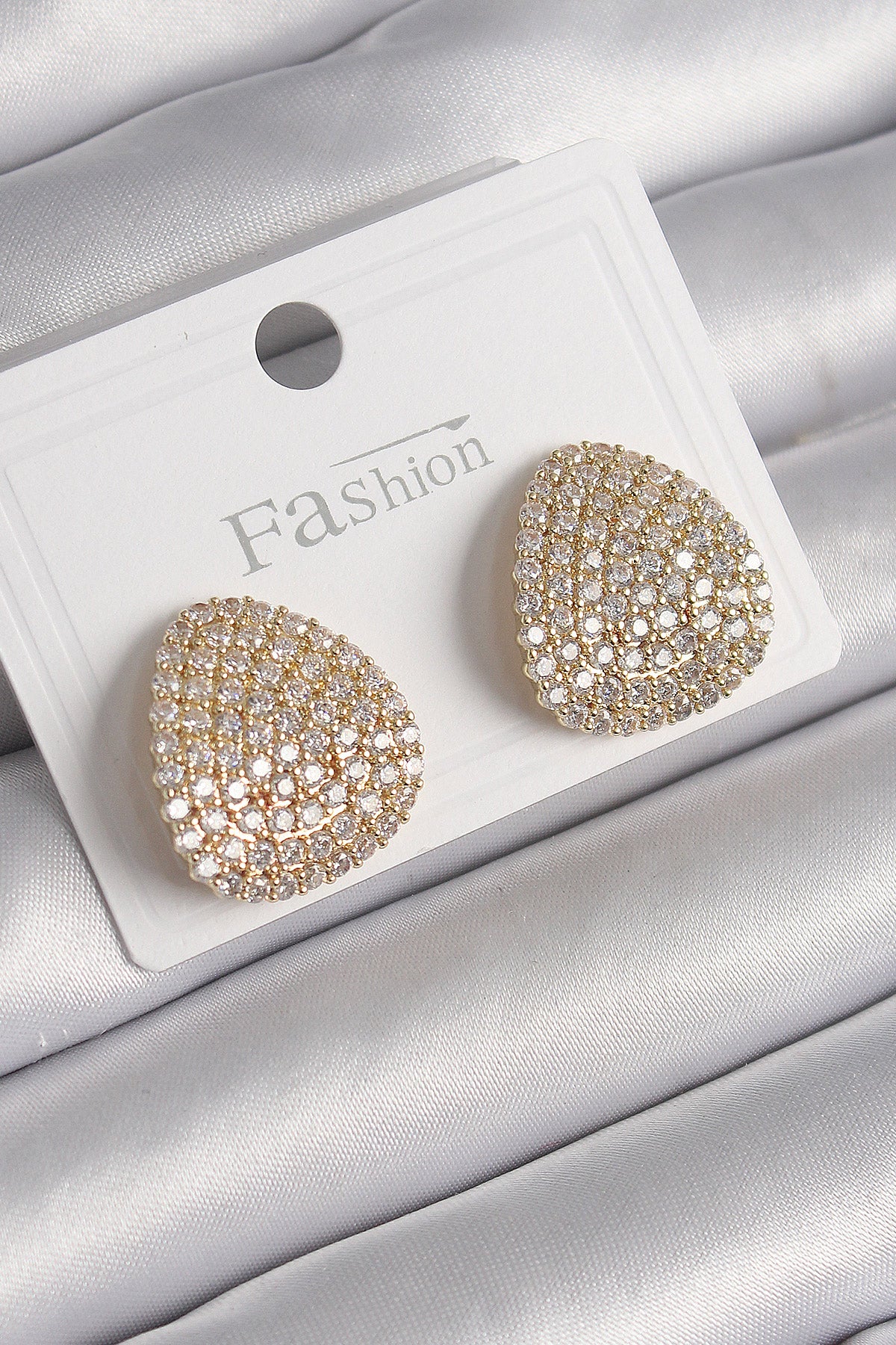 Brass Gold Color Zircon Stone Plate Model Women's Earrings