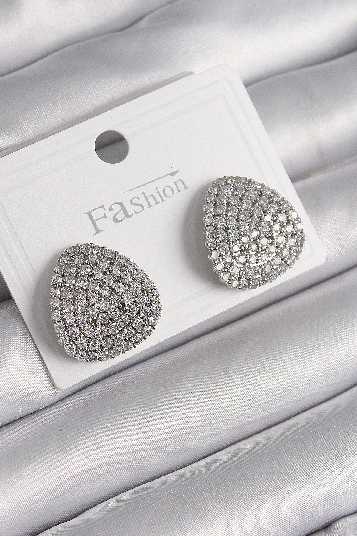 Brass Silver Color Zircon Stone Plate Model Women's Earrings