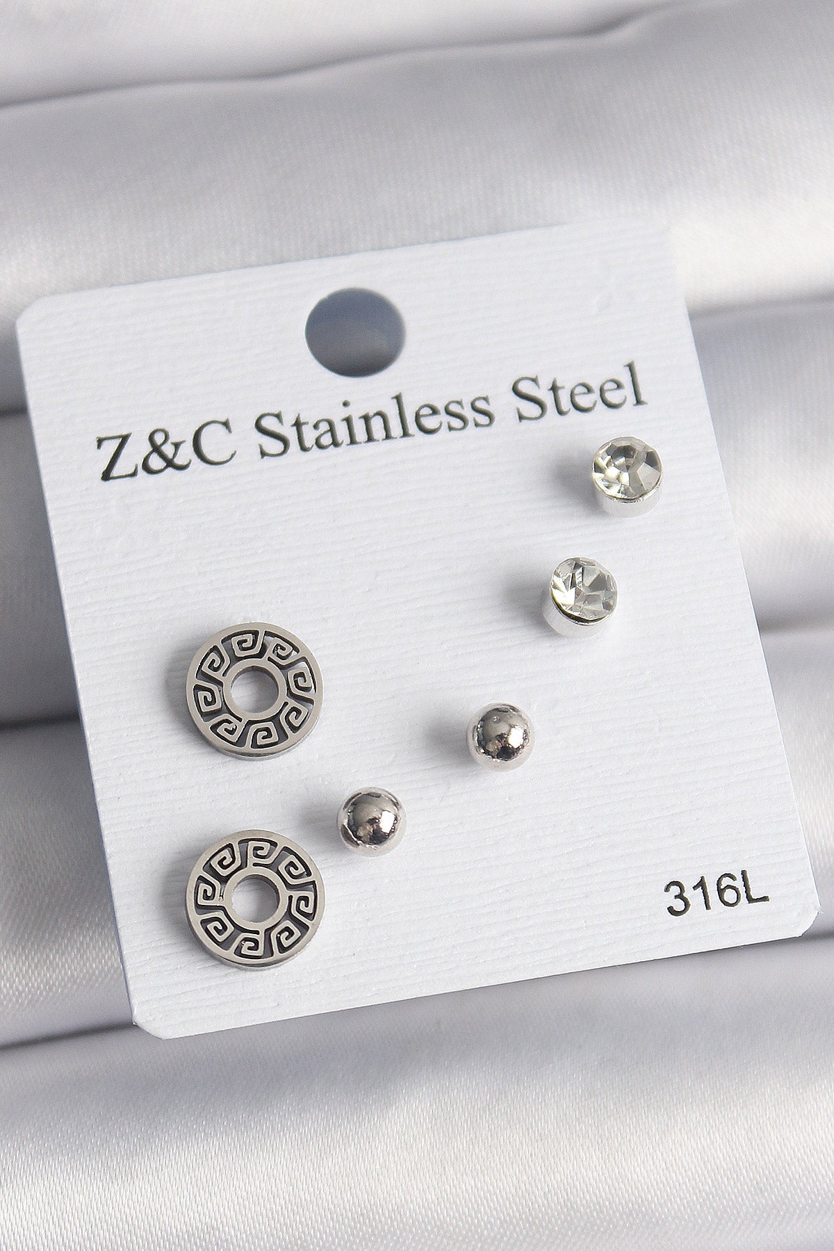 316L Steel Silver Color Zircon Stone Labyrinth Model Women's Earring Set