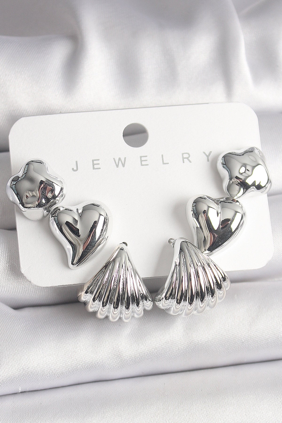 Silver Color Clover Heart Seashell Figure CCB Women's Earring Set
