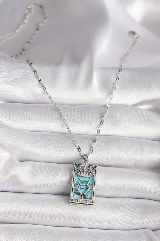 316L Steel Silver Color Pink Zircon Stone Crown Heart Portrait Model Women's Necklace