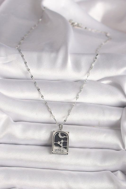 316L Steel Silver Color Zircon Stone Moon Figured Taror Model Women's Necklace