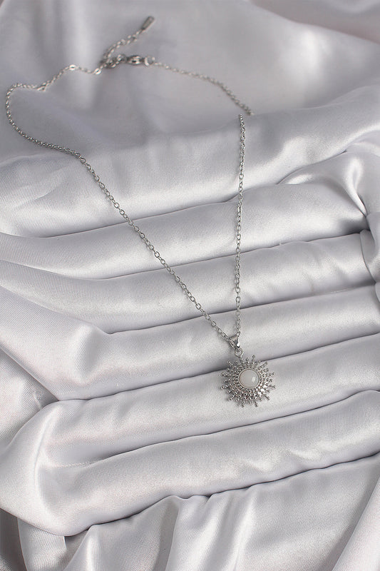 316L Steel Silver Color Chain White Enamel Sun Model Women's Necklace