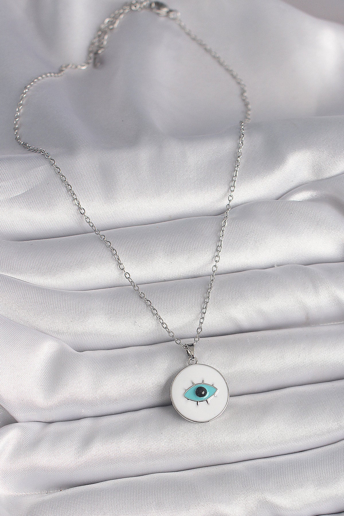 316L Steel Silver Color Chain White Enamel Turquoise Eye Embroidery Model Women's Necklace