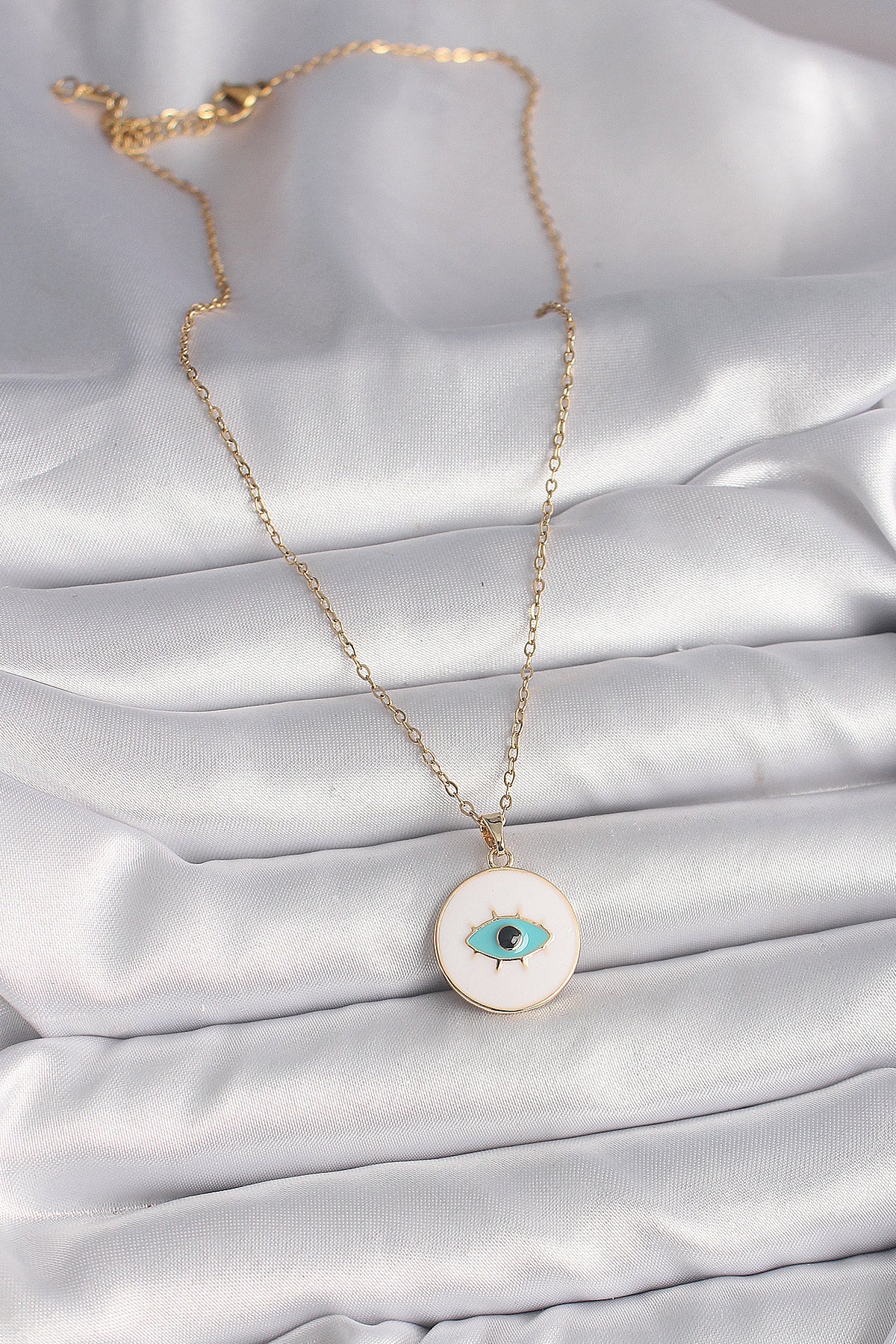 316L Steel Gold Color Chain White Enamel Turquoise Eye Embroidery Model Women's Necklace