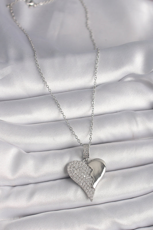 316L Steel Silver Color Chain Zircon Stone Broken Heart Model Women's Necklace