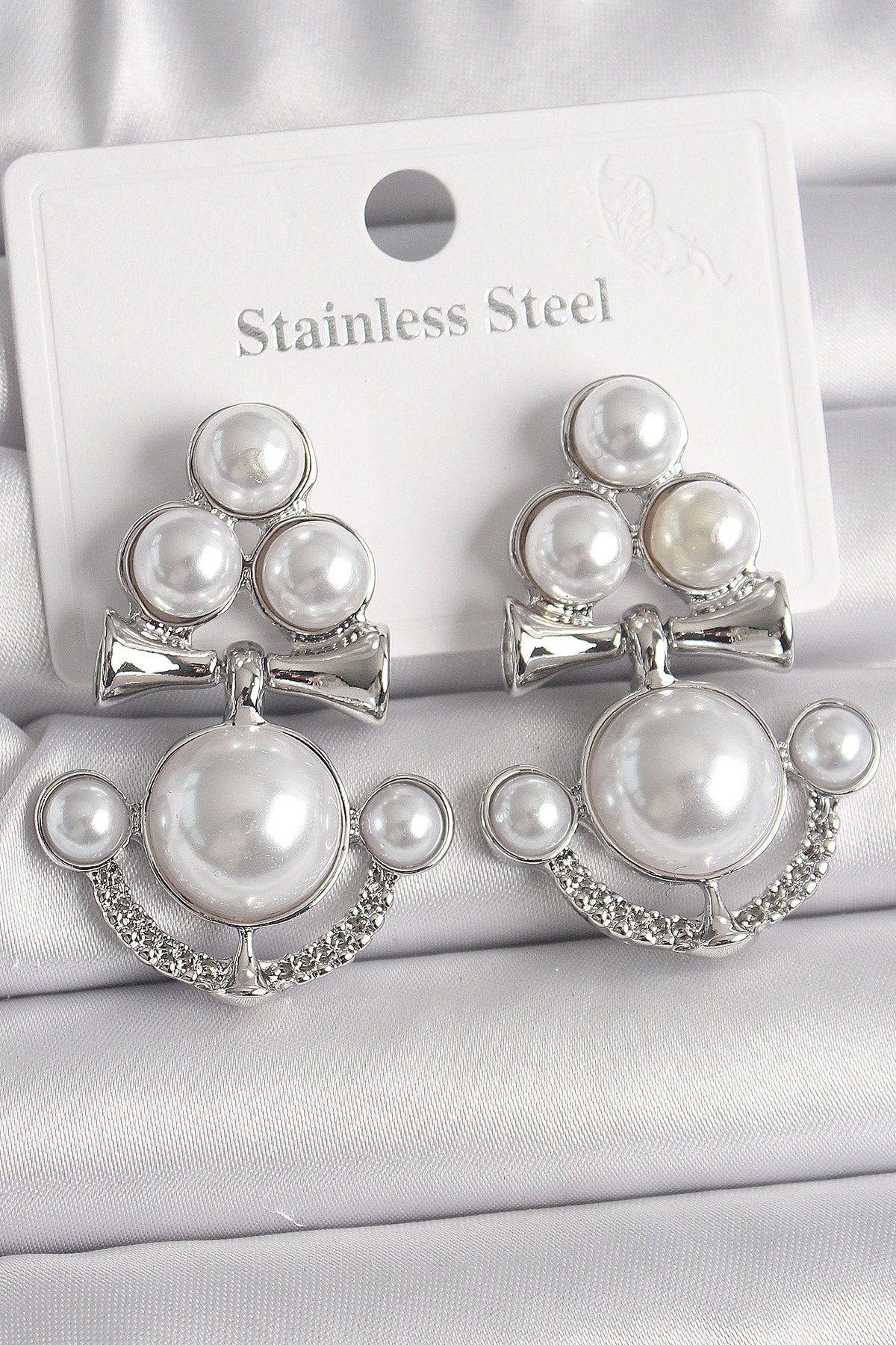 Brass Silver Color Dangle Pearl Anchor Model Women's Earrings