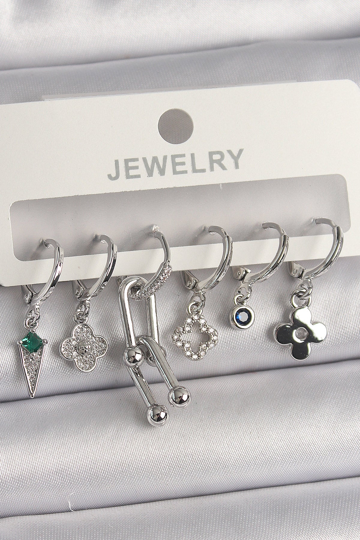 Brass Silver Color Zircon Stone Multi Figure Women's Earring Set