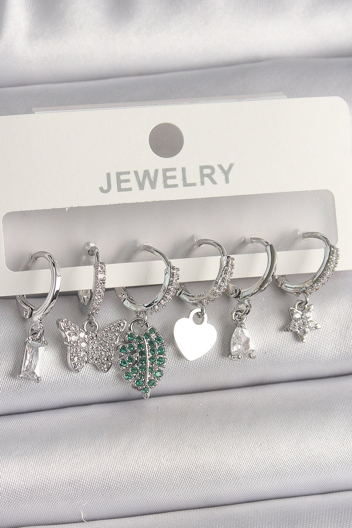 Brass Silver Color Zircon Stone Multi Figure Women's Earring Set