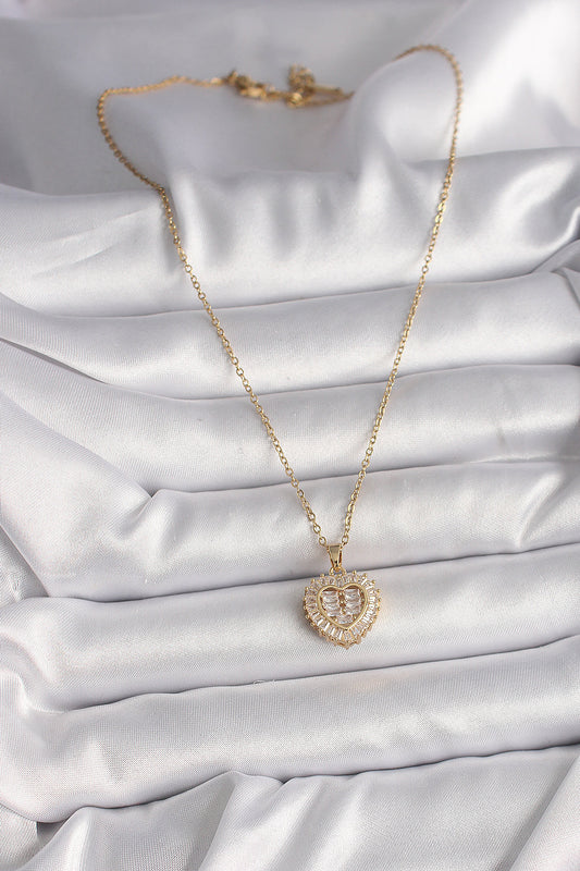 316L Steel Gold Color Chain Zircon Stone Heart Model Women's Necklace