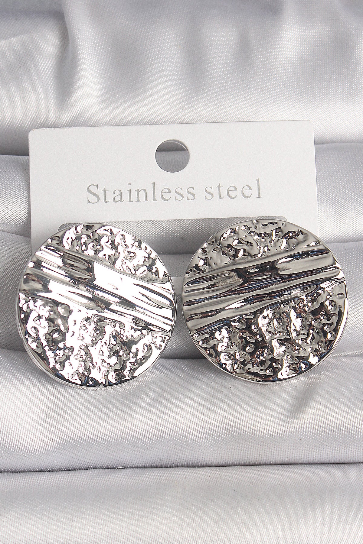 Brass Silver Color Embroidered Circle Plate Model Women's Earrings