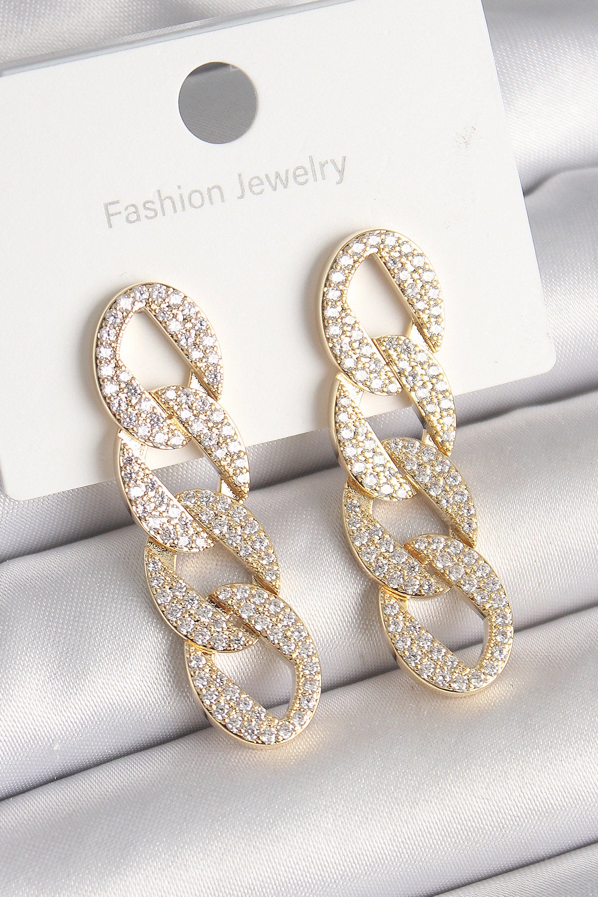 Brass Gold Color Zircon Stone Chain Model Women's Earrings