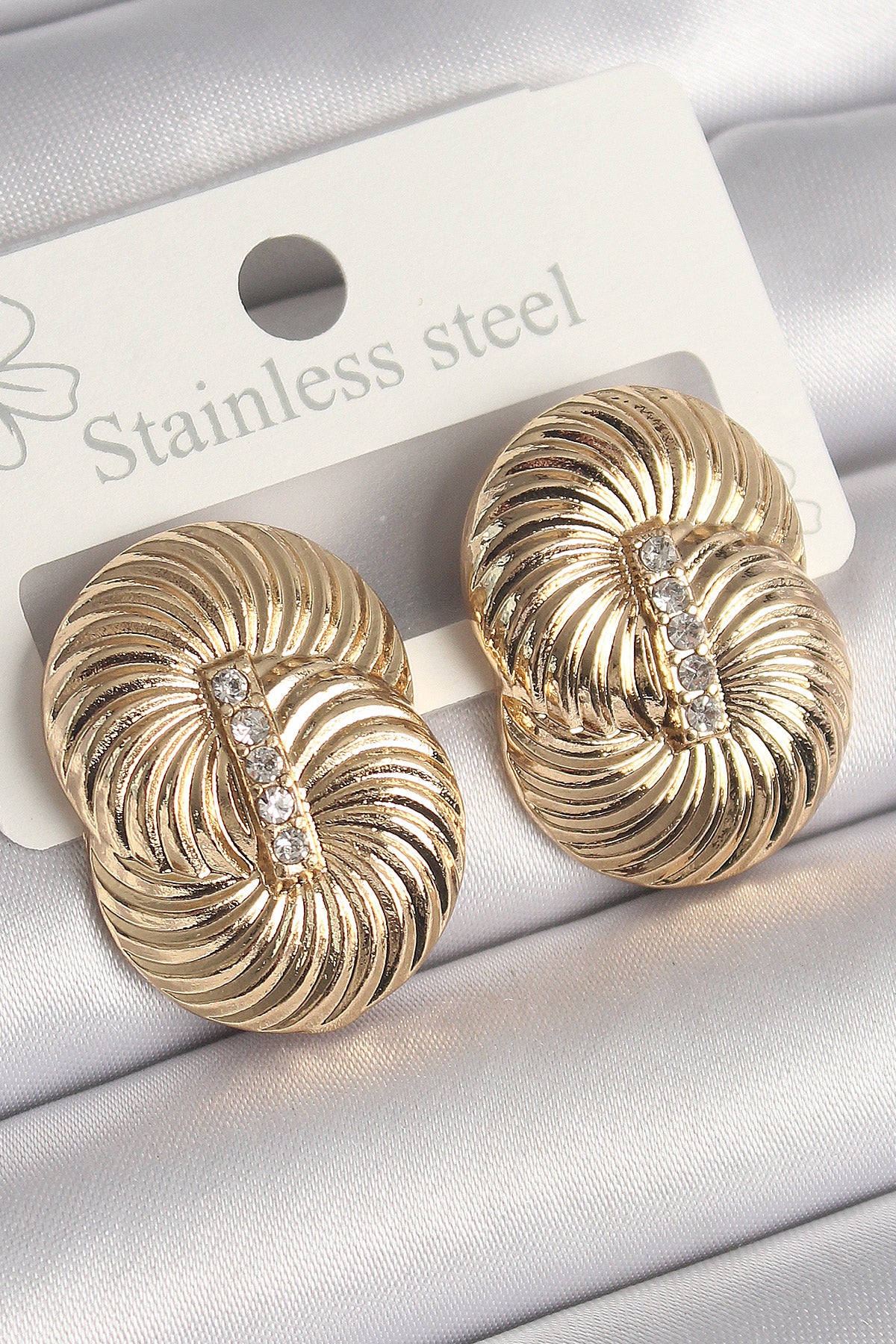Brass Gold Color Zircon Stone Spiral Model Women's Earrings