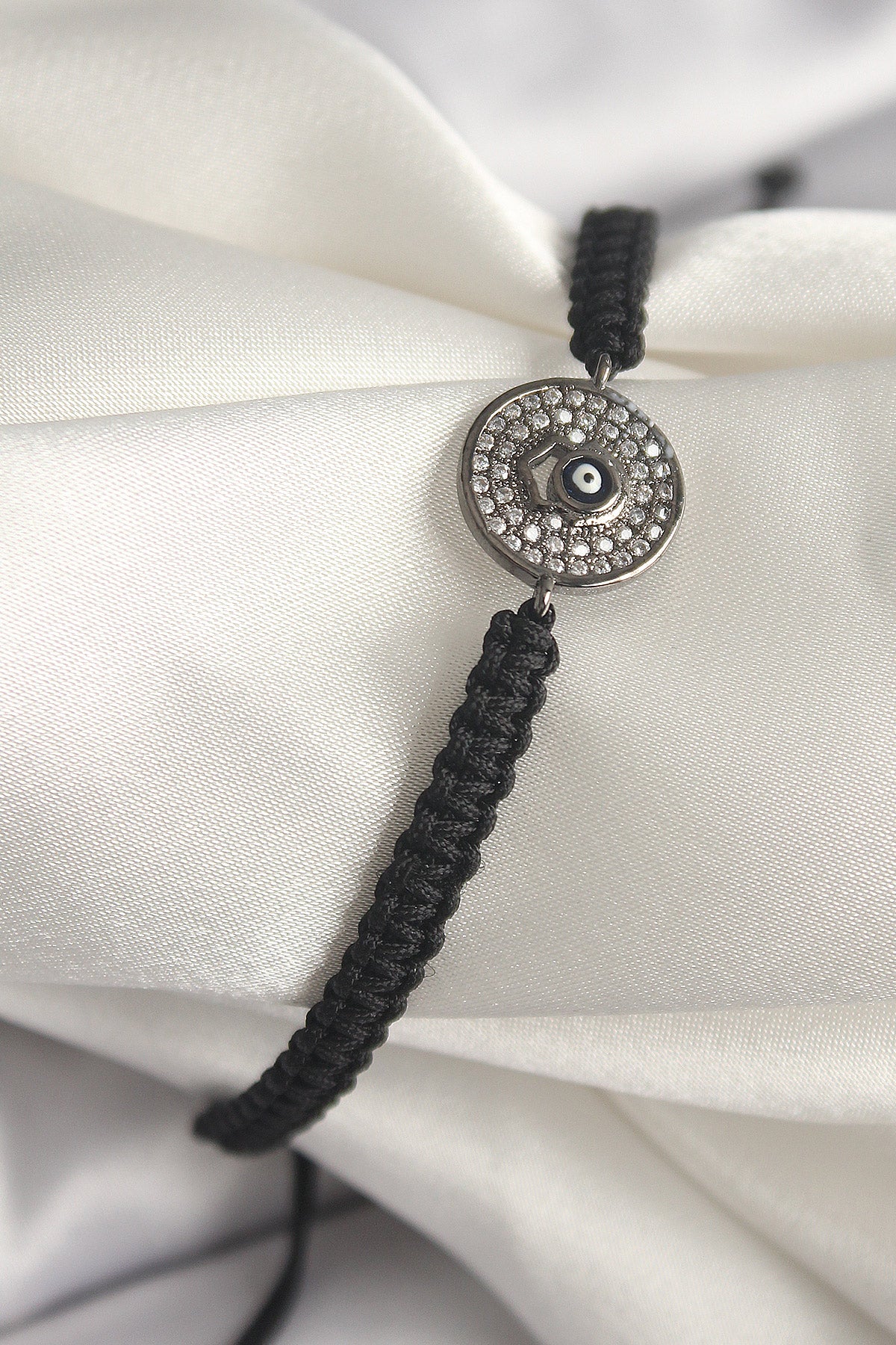 Brass Smoke Color Zircon Stone Evil Eye Bead Embroidery Macrame Lift Model Women's Bracelet