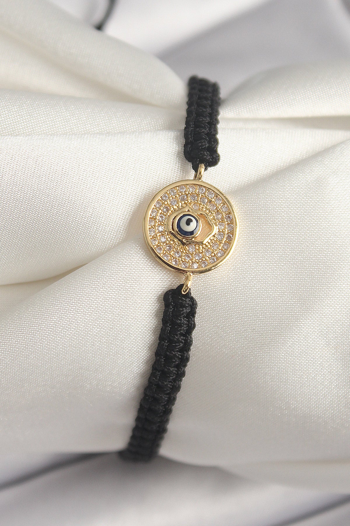 Brass Gold Color Zircon Stone Evil Eye Bead Embroidery Macrame Lift Model Women's Bracelet