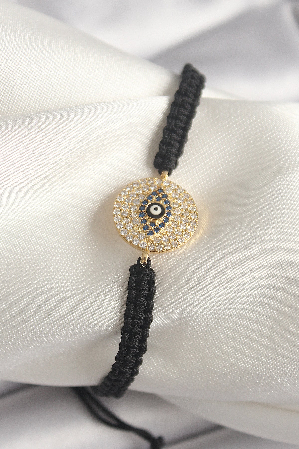 Brass Gold Color Zircon Stone Eye Embroidered Figure Lift Macrame Model Women's Bracelet