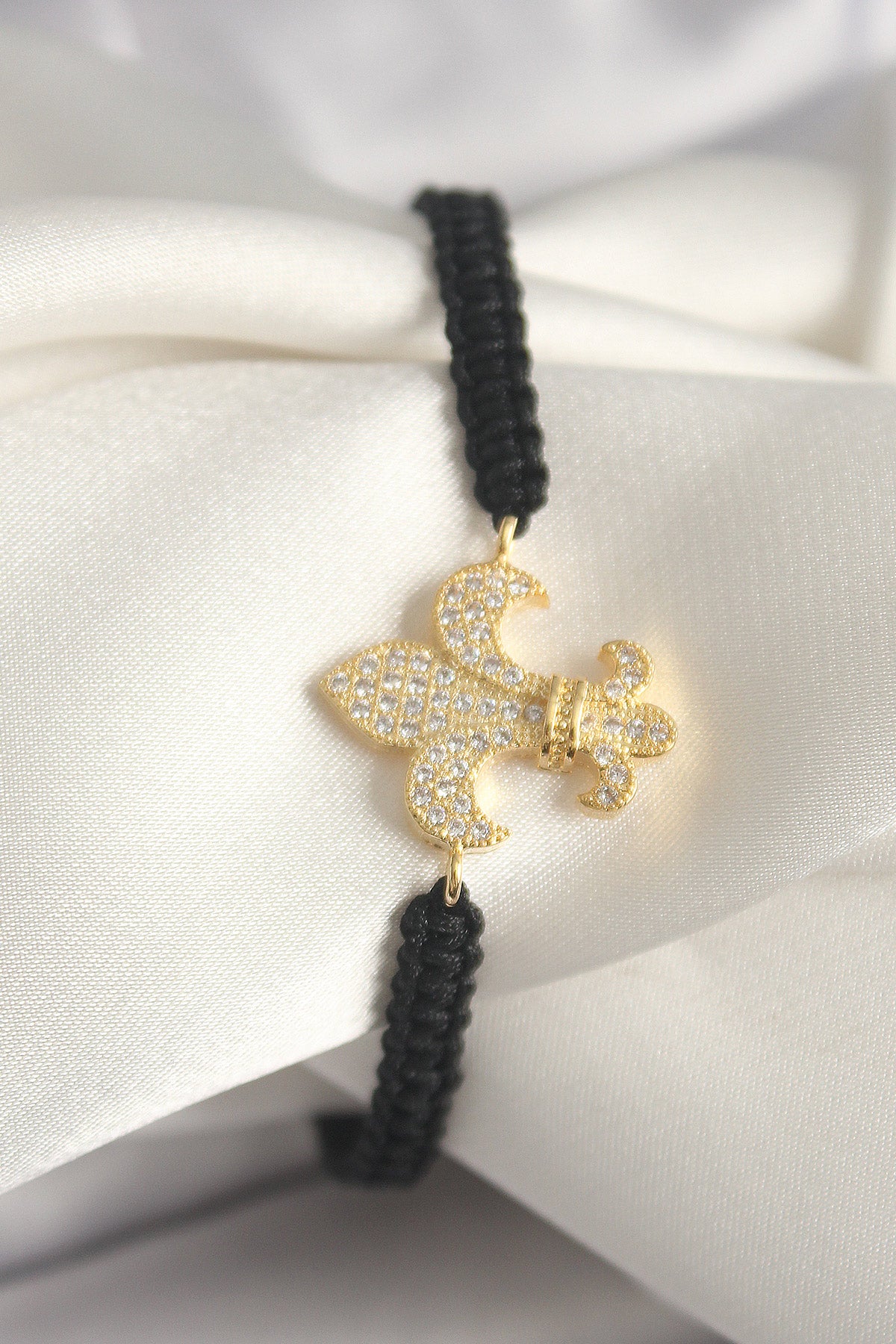 Brass Gold Color Zircon Stone Lily Figure Elevator Macrame Model Women's Bracelet