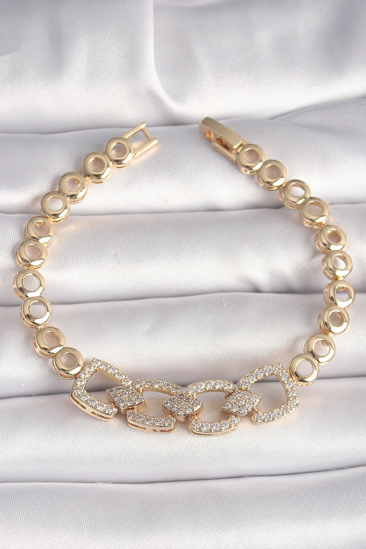 Brass Gold Color Zircon Stone Circle Chain Model Women's Bracelet