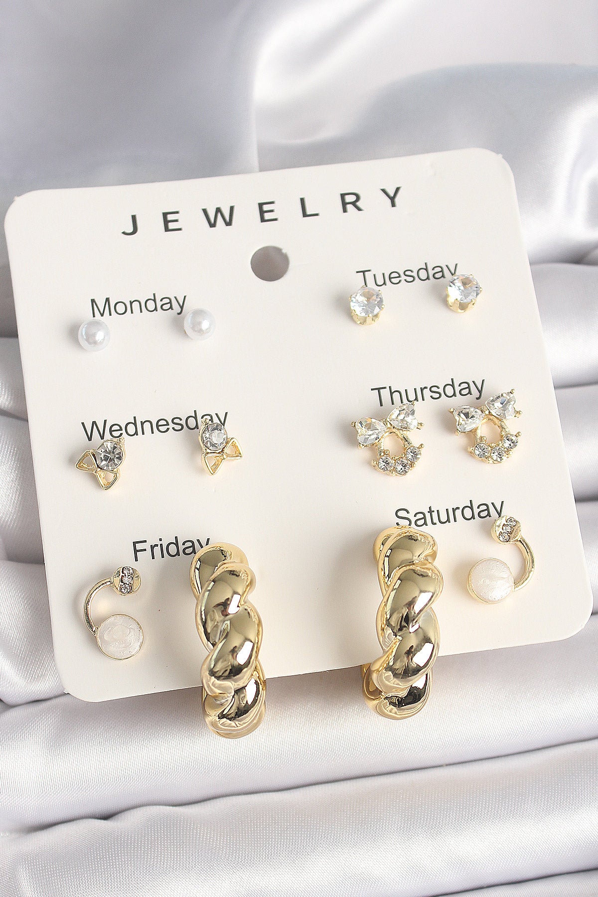 Brass Gold Color Zircon Stone Spiral Hoop Model 7-Piece Women's Earring Set