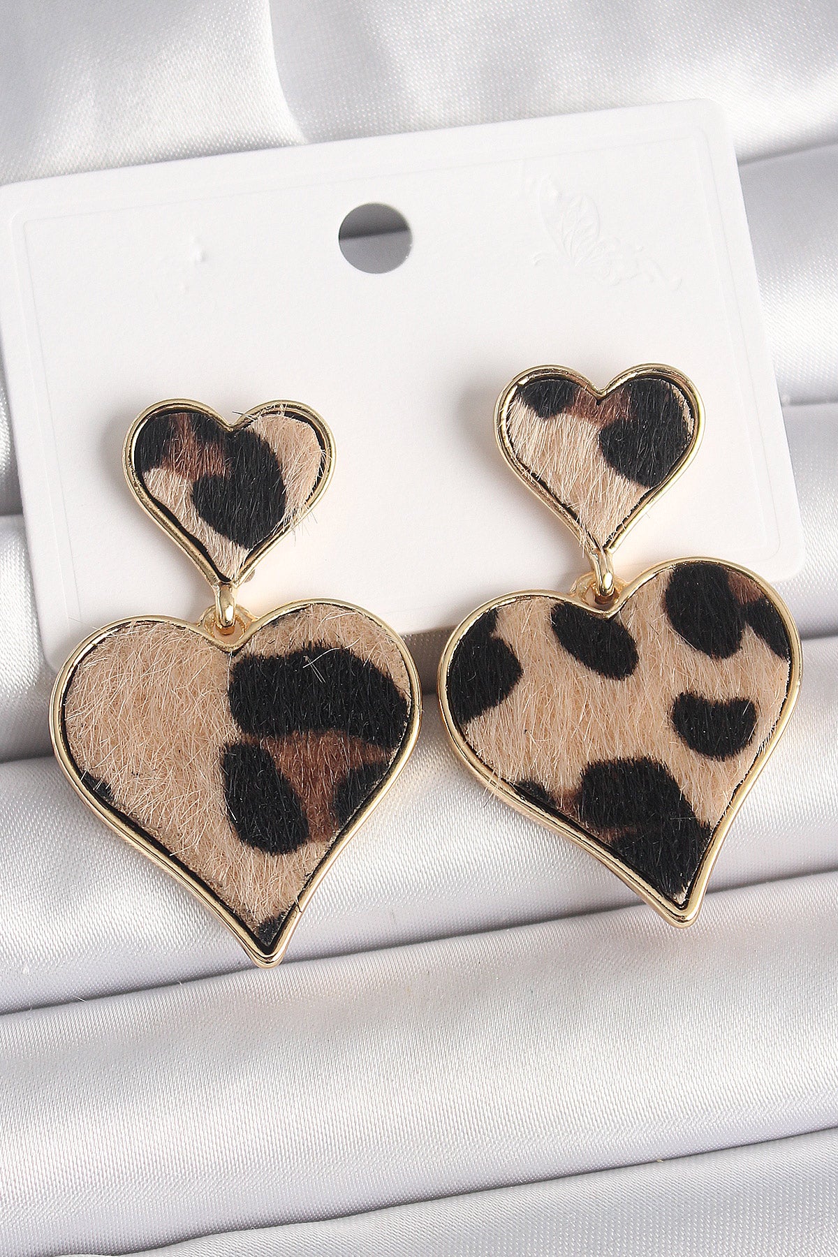 Brass Gold Color Dangle Leopard Heart Model Women's Earrings