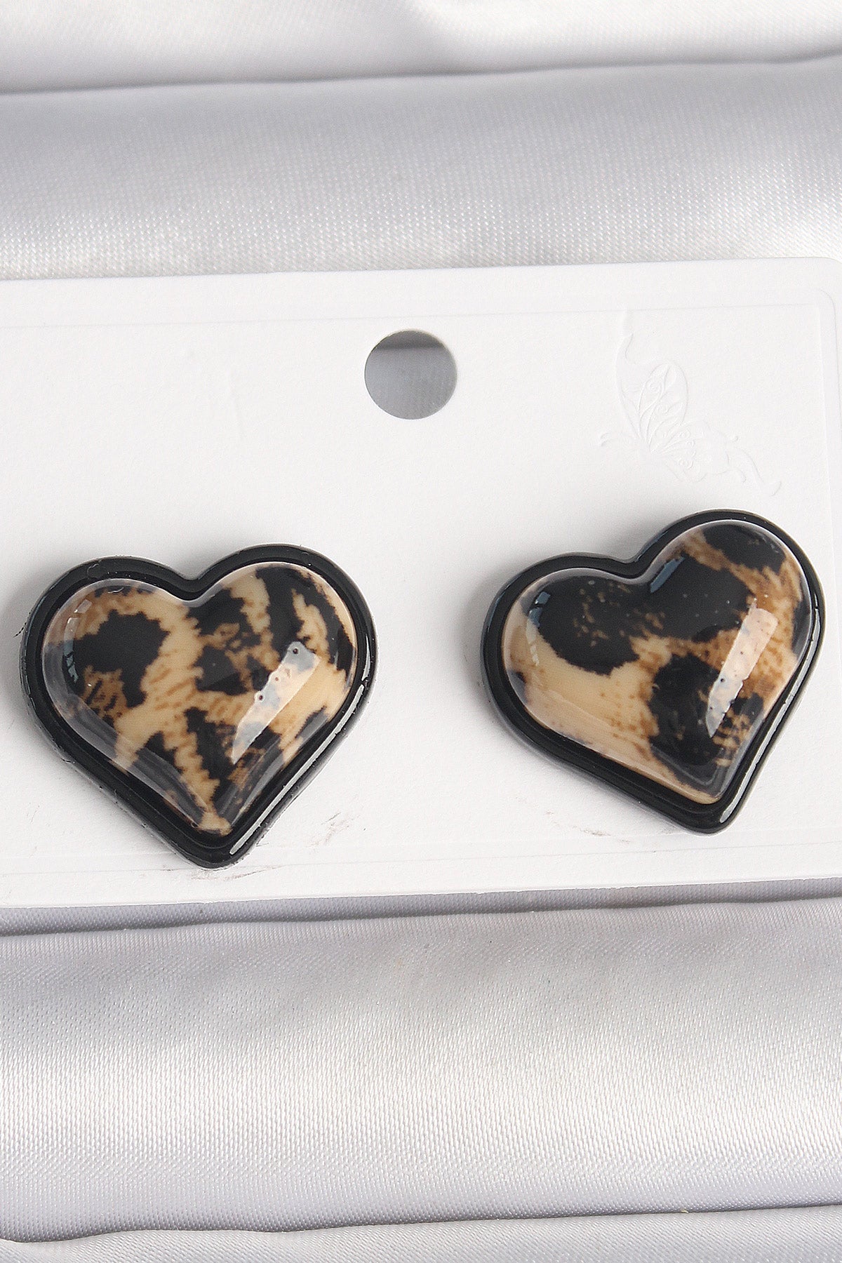 Brass Black Color Leopard Pattern 3D Heart Model Women's Earrings