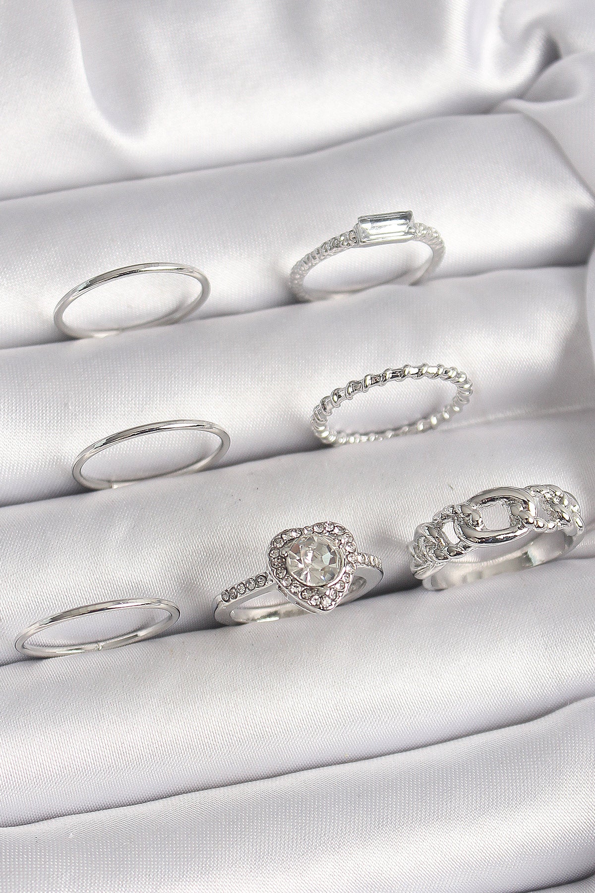 Brass Silver Color Zircon Stone Heart Model Women's Ring Combination