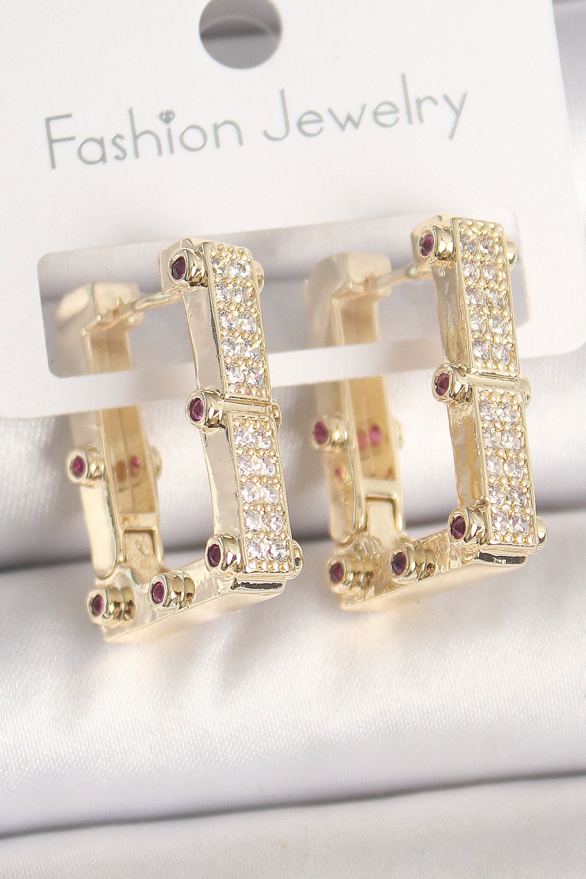 Brass Gold Color Square Zircon Stone Women's Earrings