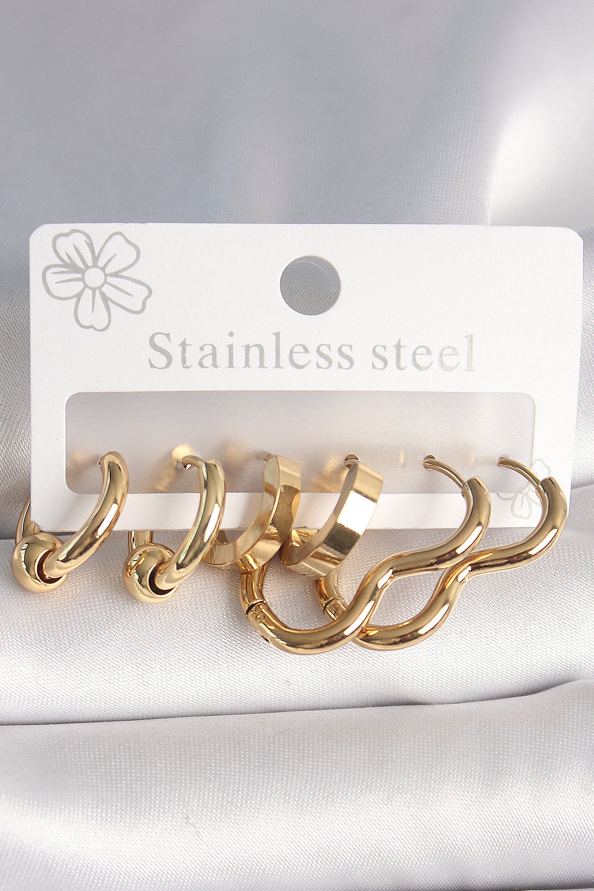 316L Çelik Gold Renk Kalp Halka Model Kadın Küpe Seti