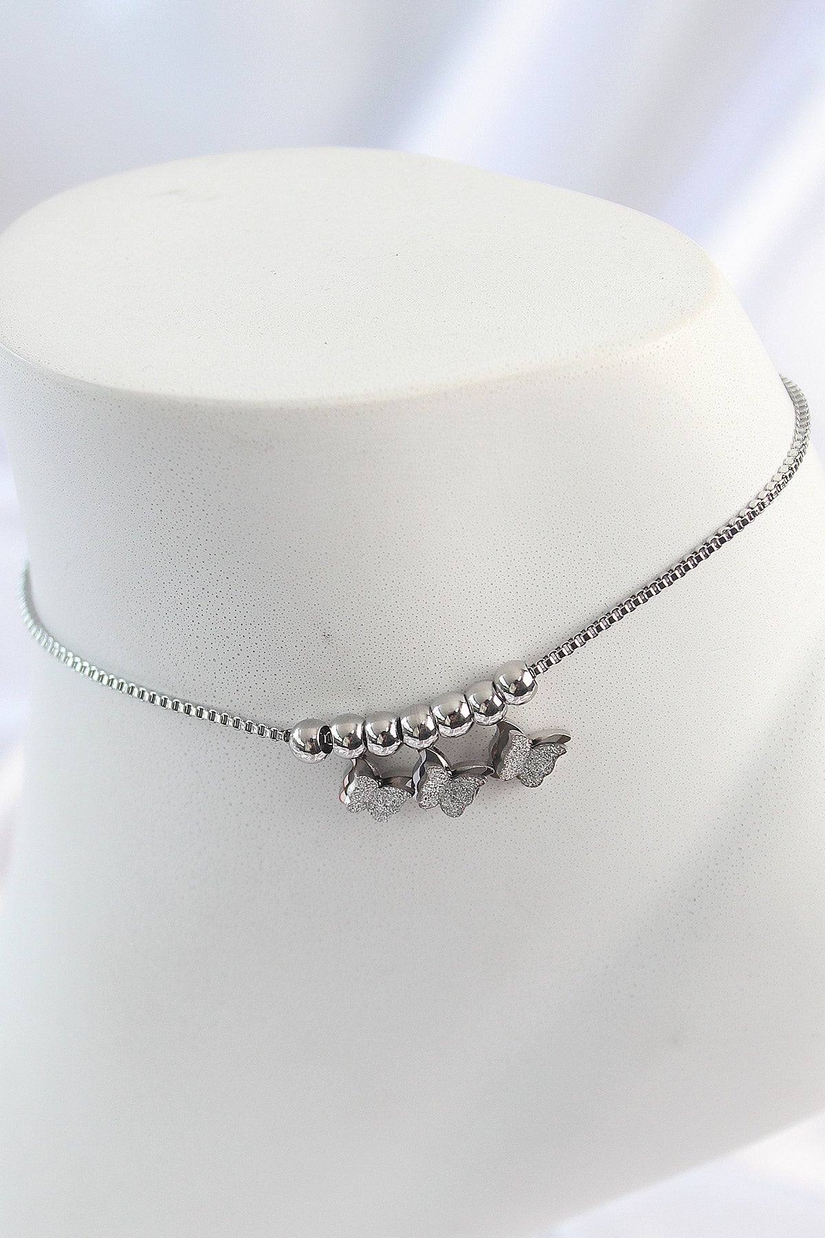 316L Stainless Steel Silver-Tone Butterfly Motif Women's Anklet
