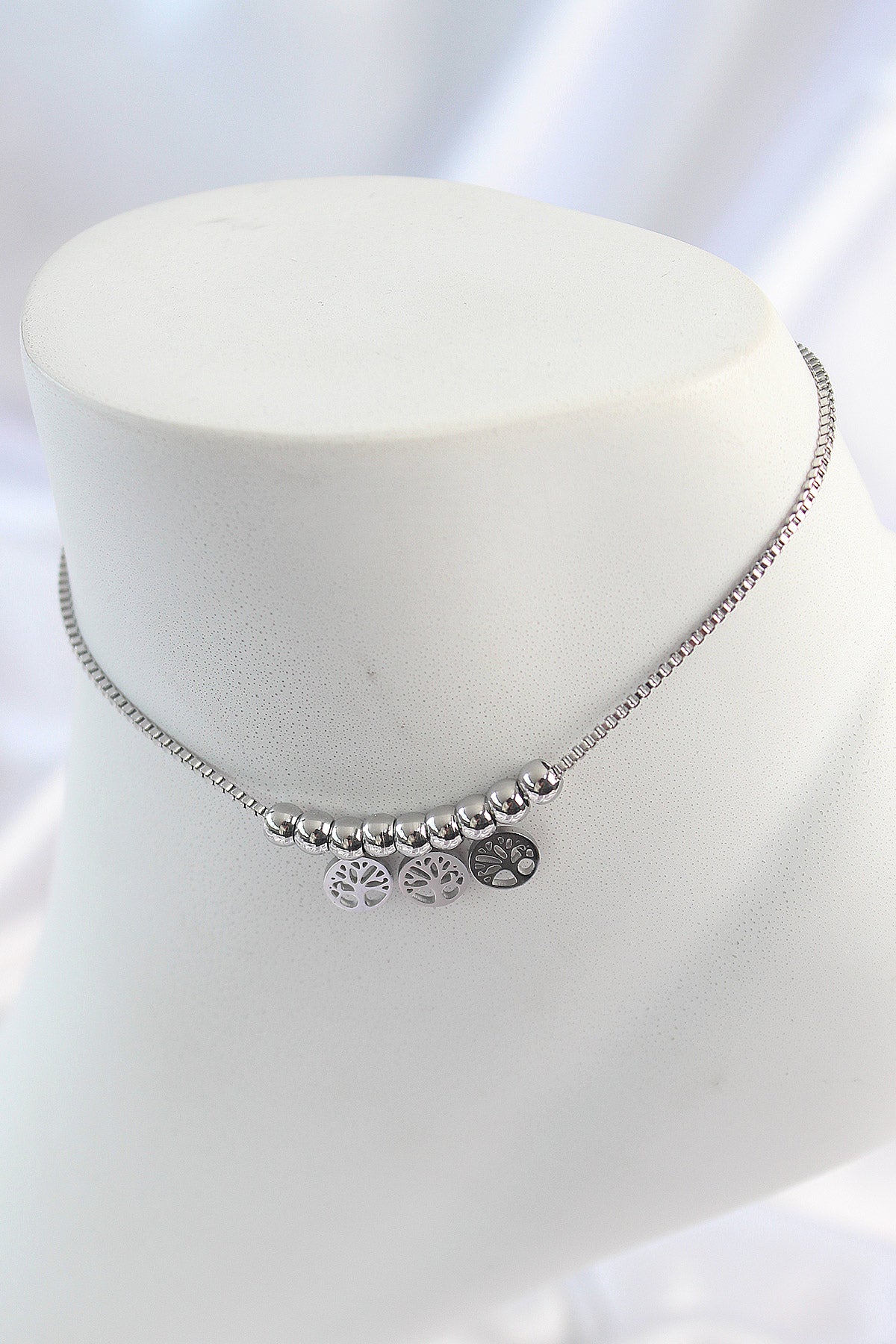 316L Stainless Steel Silver-Tone Tree of Life Motif Women's Anklet