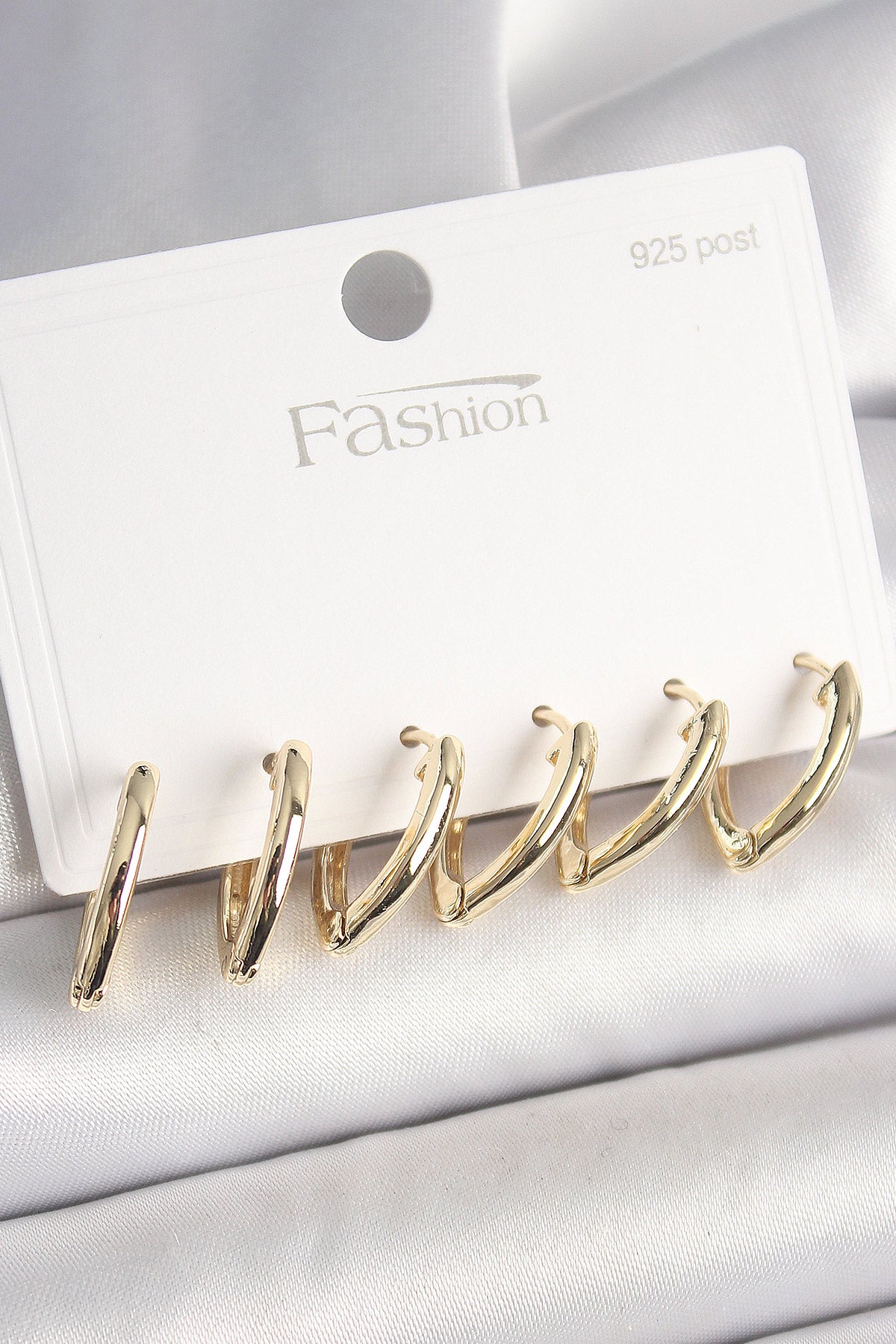 925 Sterling Silver Nail Brass Gold Color Triangle Model Women's Earring Set