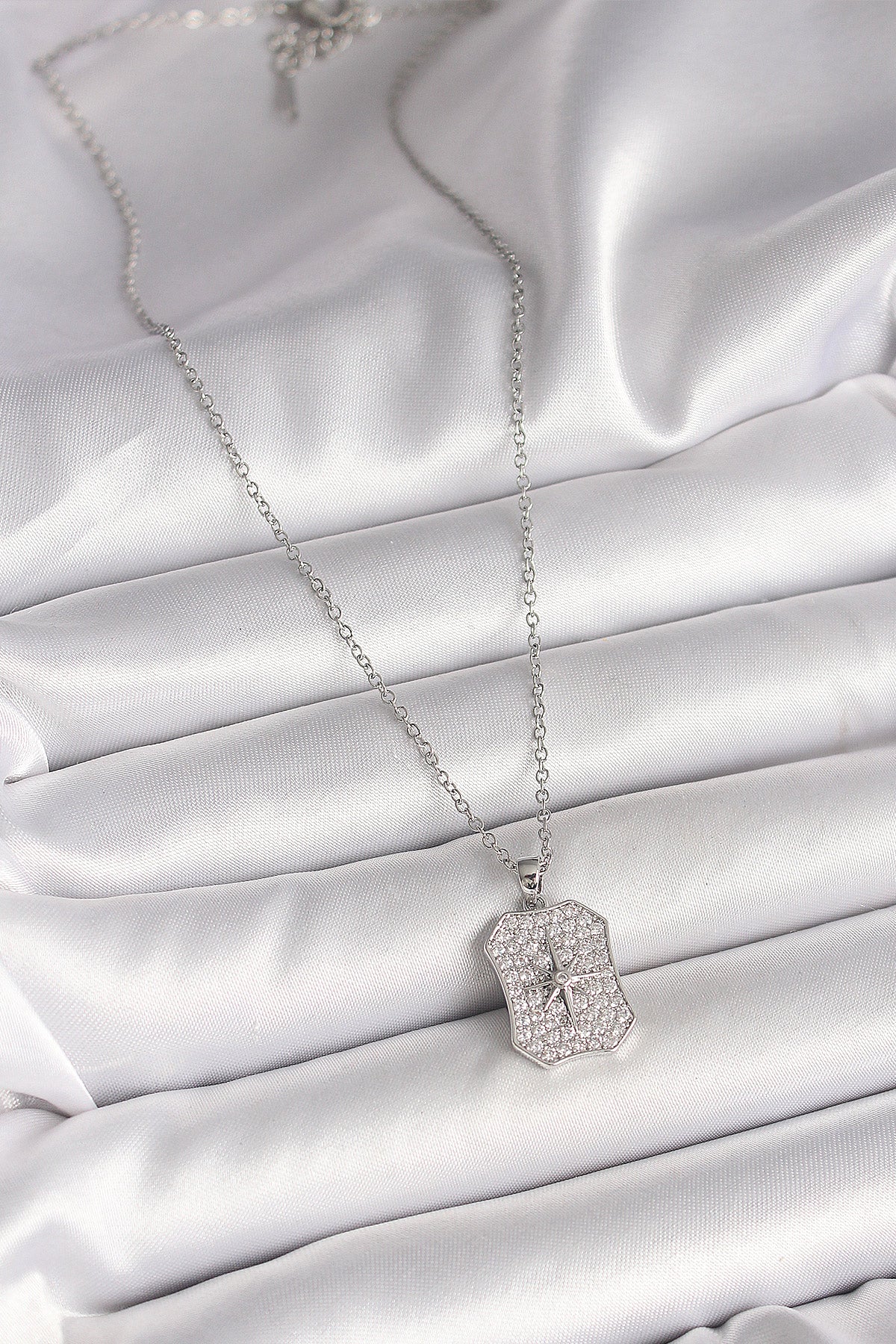 316L Steel Silver Color Chain Zircon Stone Pole Star Embroidered Medallion Model Women's Necklace