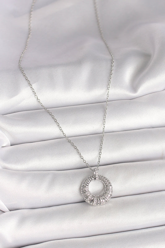 316L Steel Silver Color Chain Zircon Stone Embroidered Circle Model Women's Necklace