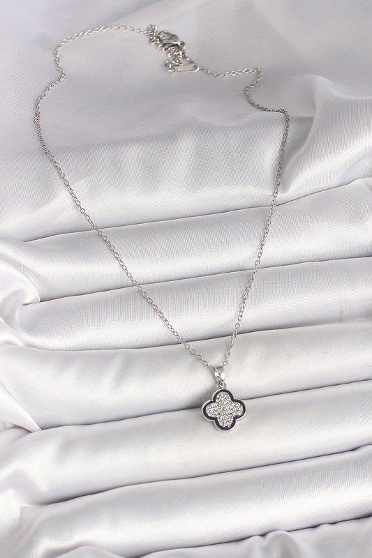 316L Steel Silver Color Chain Zircon Stone Clover Model Women's Necklace