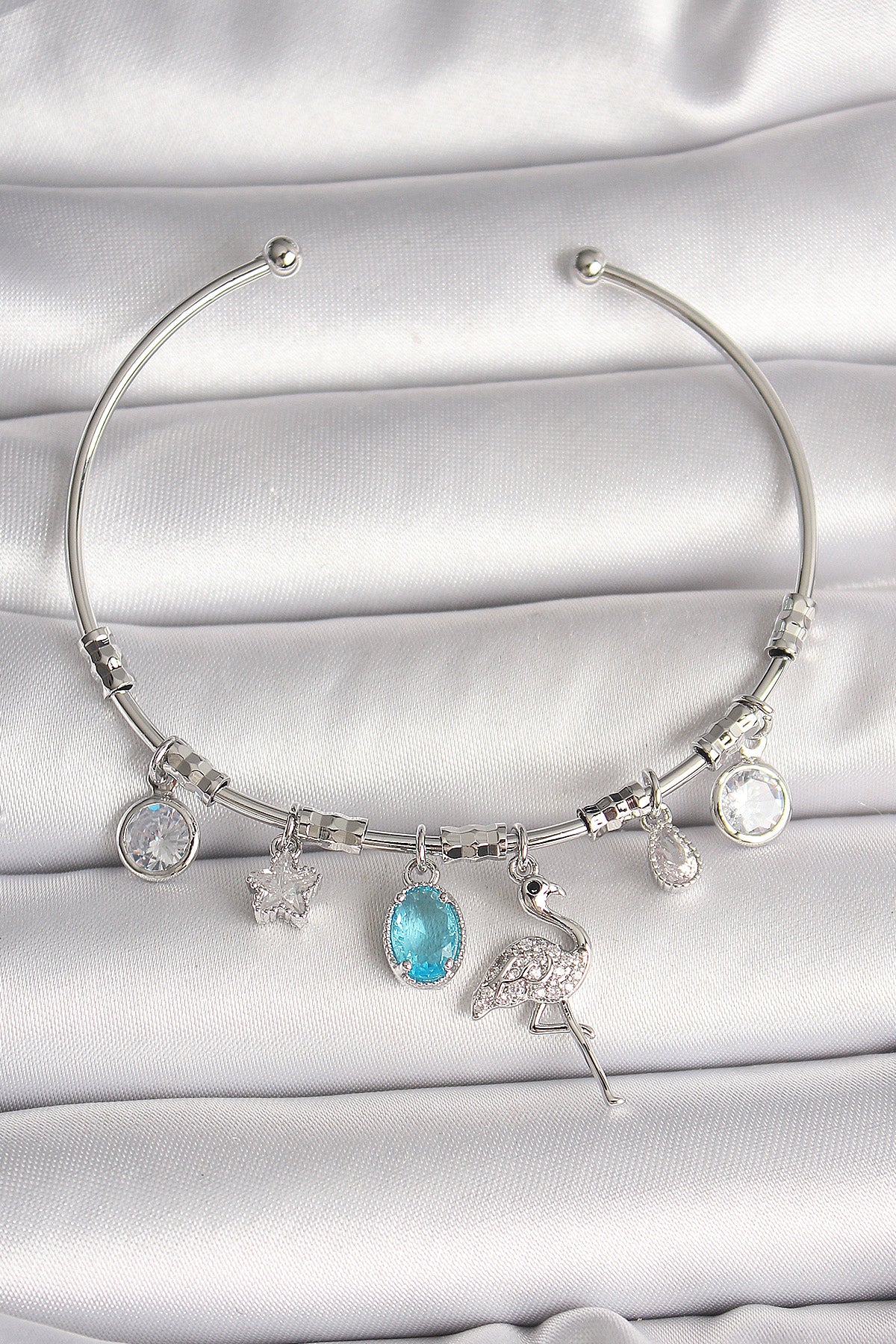 Brass Silver Color Dangle Zircon Stone Filaminga Figure Charm Women's Bracelet