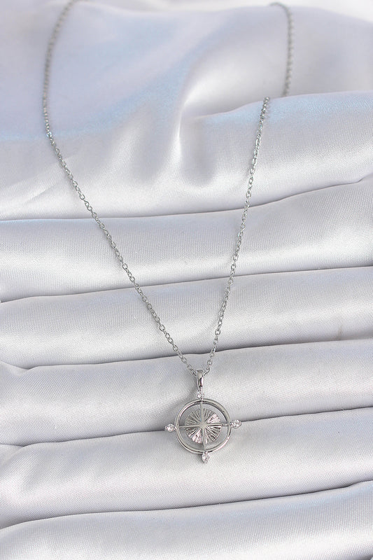 316L Steel Silver Color Chain Zircon Stone Compass Model Women's Necklace