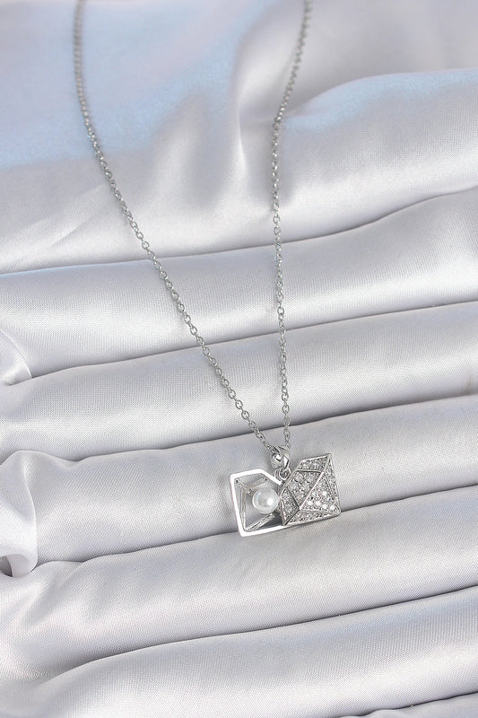 316L Steel Silver Color Chain Zircon Stone Pearl Openable Diamond Model Women's Necklace