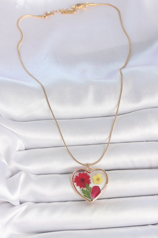 316L Stainless Steel Gold-Tone Flower and Heart Women's Necklace