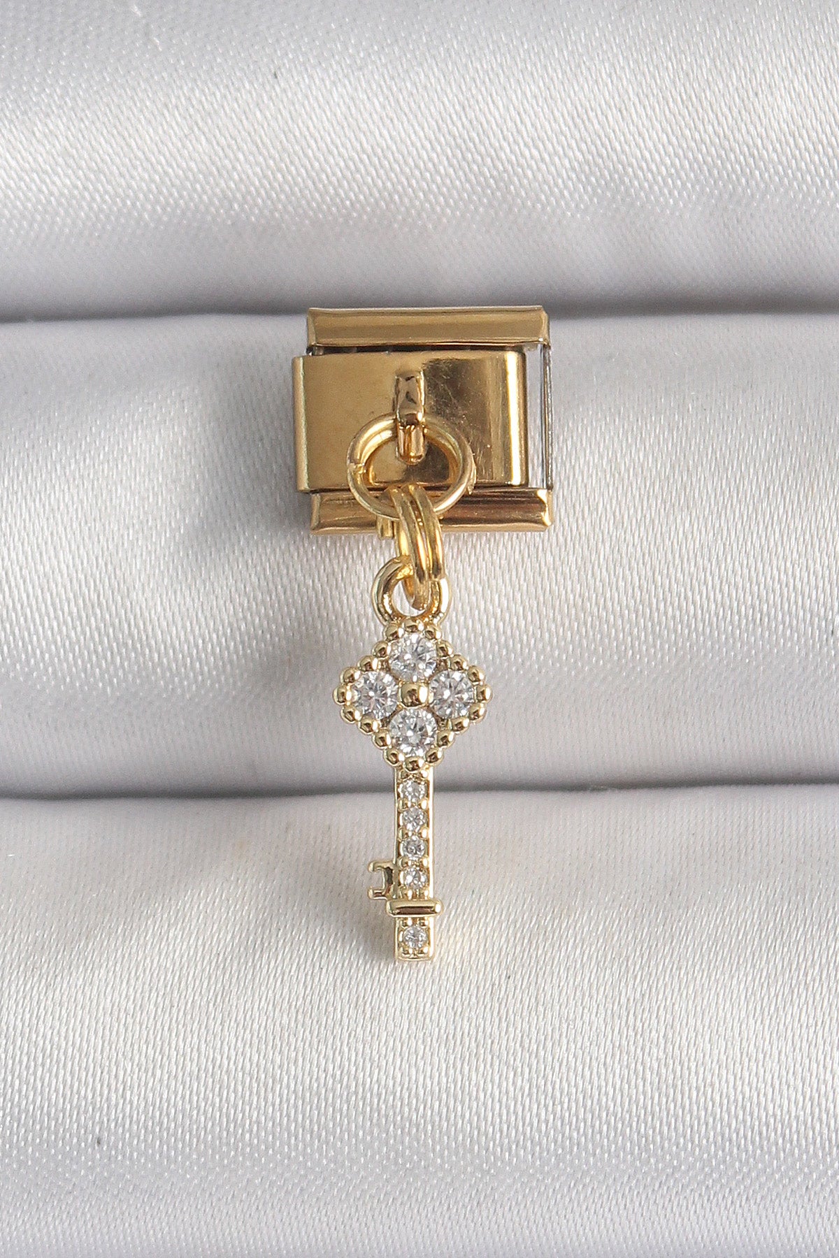 316L Steel Gold Color Dangle Zircon Stone Key Model Nomination Charm