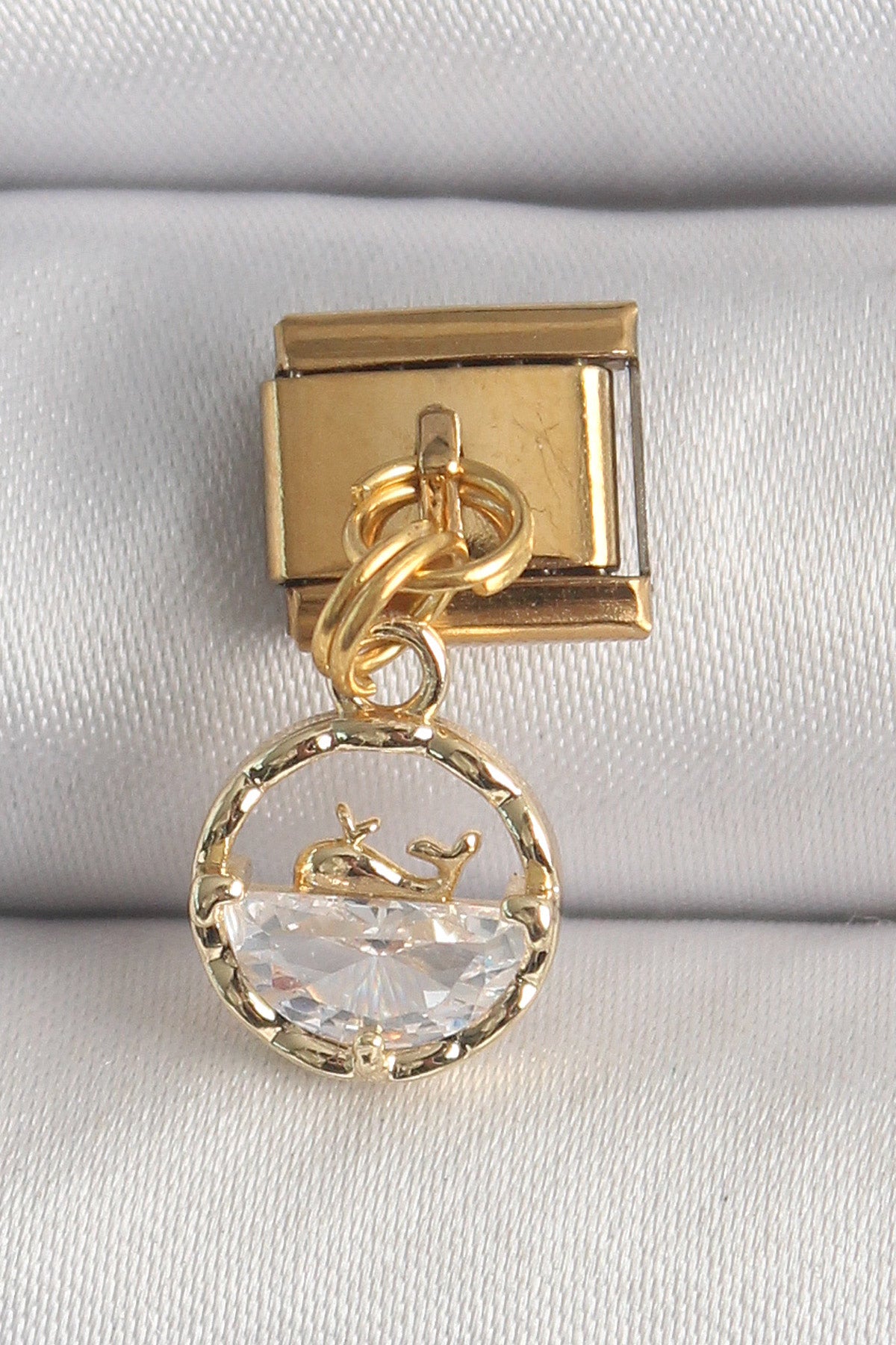 316L Steel Gold Color Dangle Zircon Stone Whale Model Nomination Charm