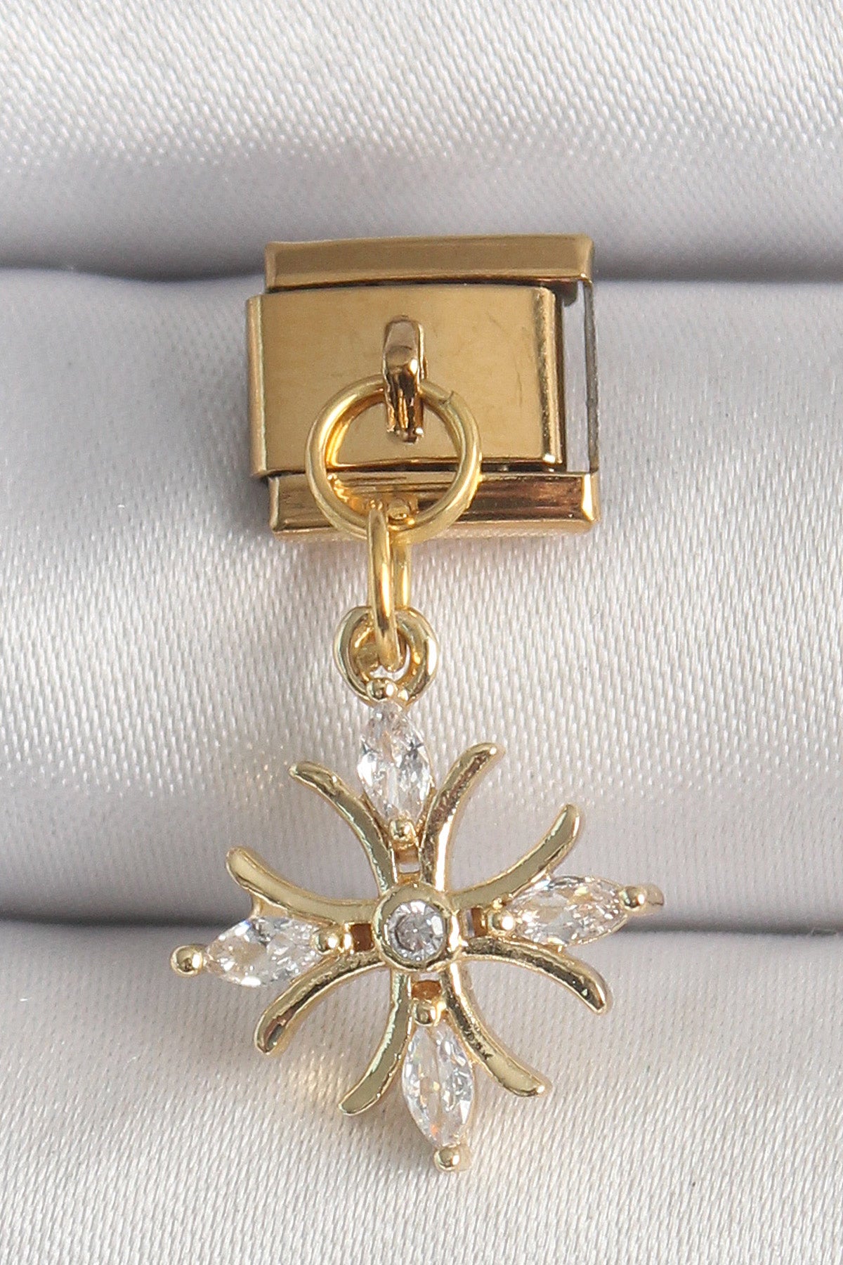 316L Steel Gold Color Dangle Zircon Stone Snowflake Model Nomination Charm