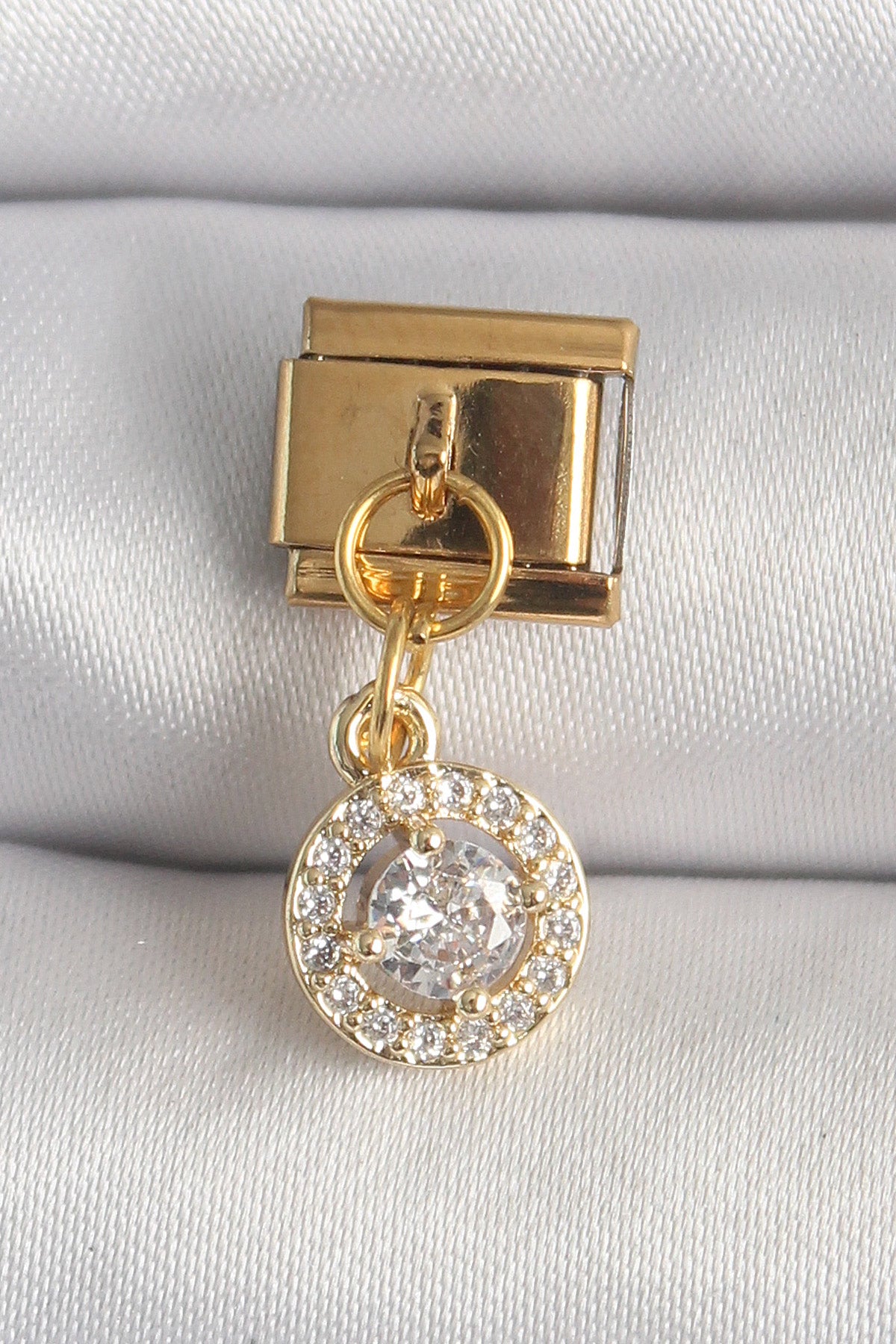 316L Steel Gold Color Dangle Circle Zircon Stone Nomination Charm