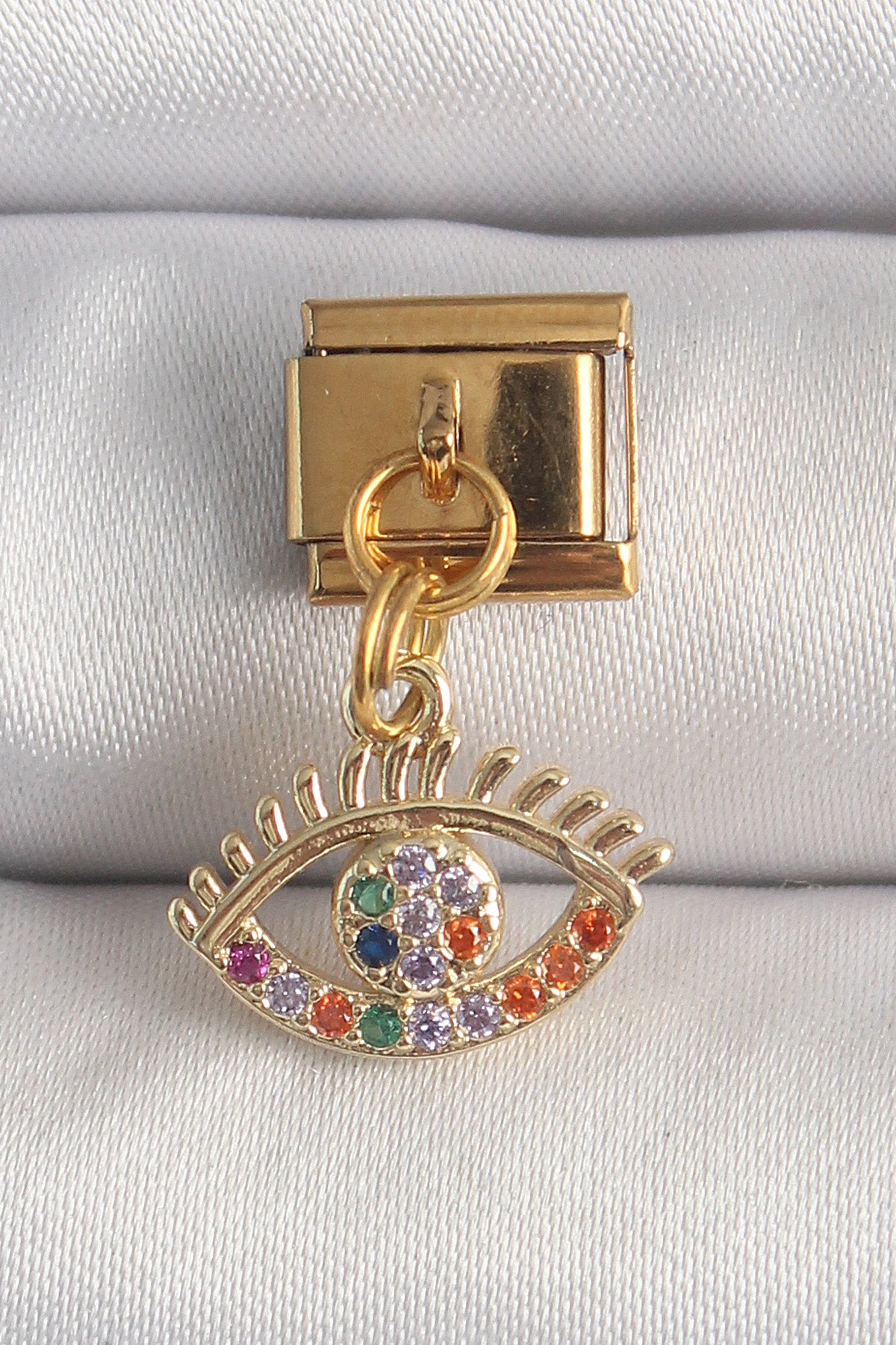 316L Steel Gold Color Dangle Colorful Zircon Stone Eye Model Nomination Charm