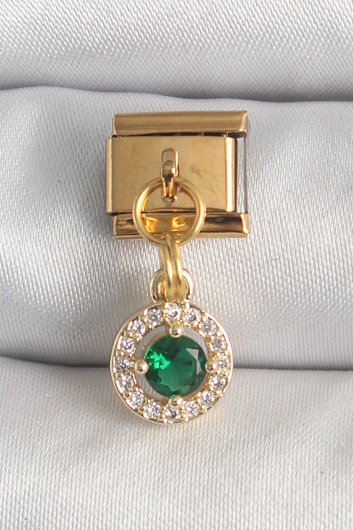 316L Steel Gold Color Dangle Green Zircon Stone Nomination Charm