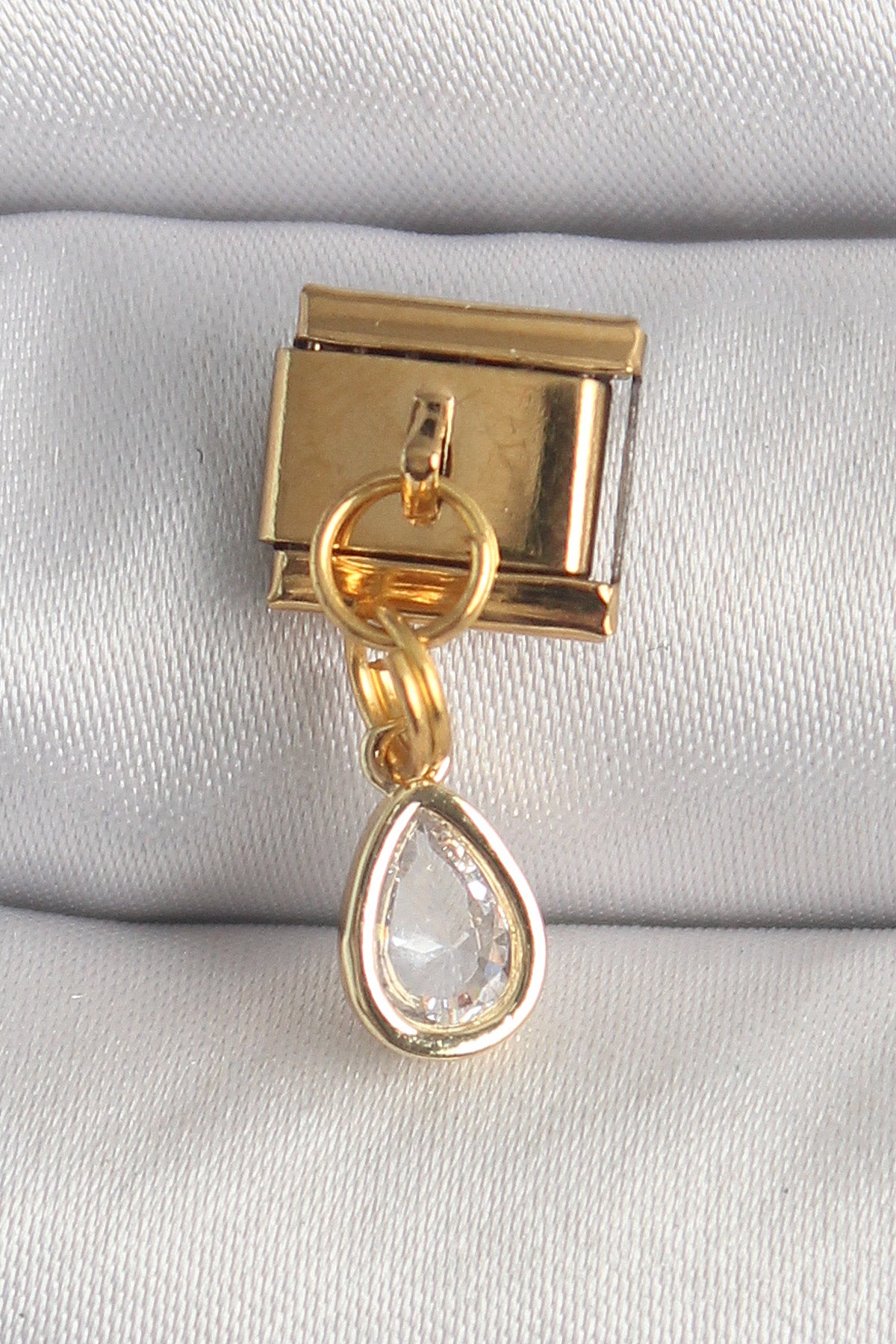 316L Stainless Steel Gold-Tone Teardrop Dangle Modular Bracelet Charm with Zircon Detail