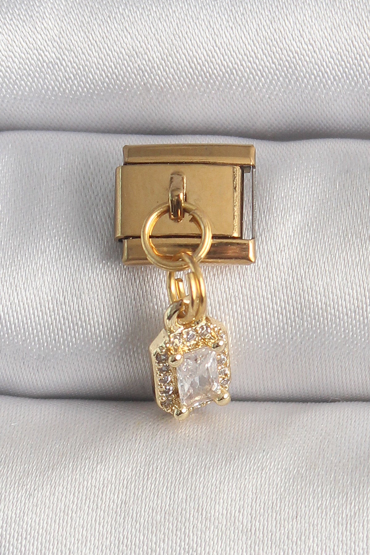 316L Steel Gold Color Dangle Zircon Stone Square Model Nomination Charm
