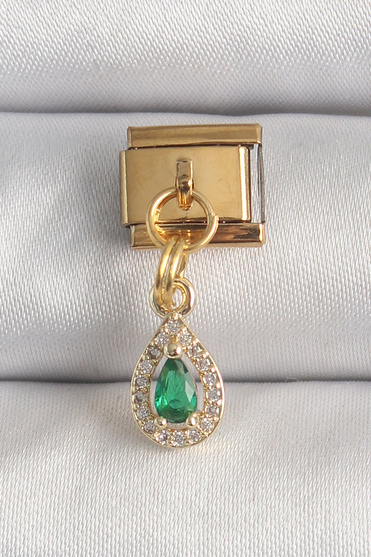 316L Stainless Steel Gold-Tone Teardrop Dangle Modular Bracelet Charm with Zircon Detail